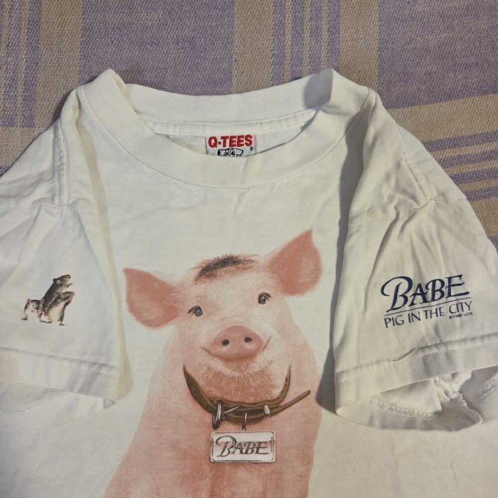 Rare Vintage 1998 Babe Movie Promo T Shirt Pig In The City 90s Q-tees Youth Kids